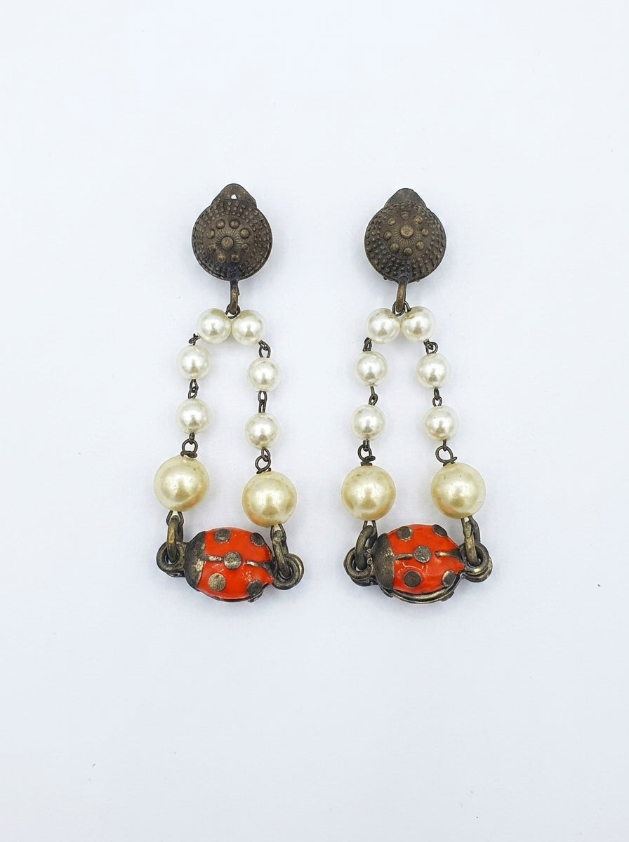 Moschino Vintage Ladybug Earrings – Pearls & Playful Charm – view 6