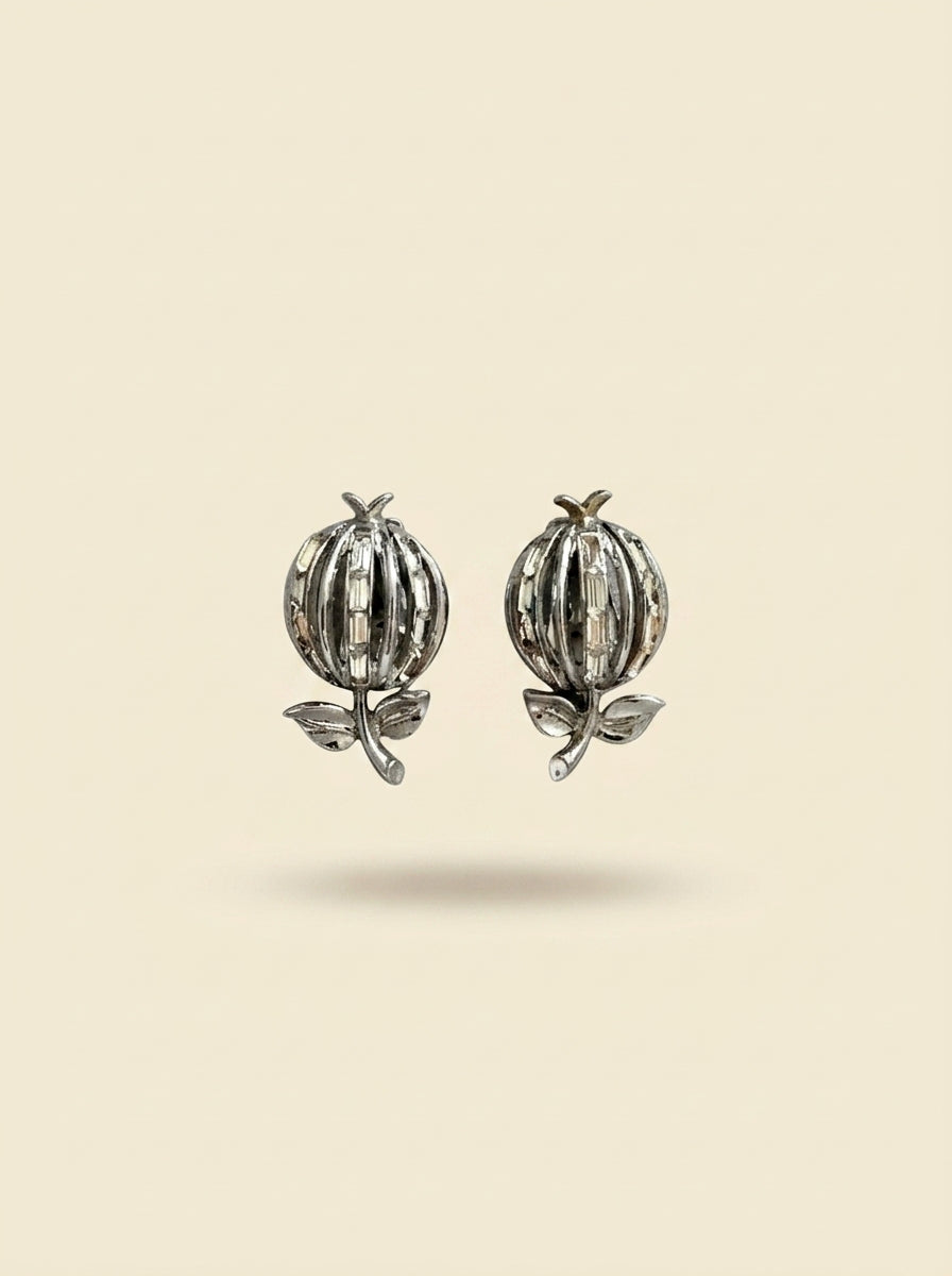 Vintage Trifari Silver-Tone Apple Ear Clips with Crystals – view 3