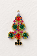 Vintage Christmas Tree Brooch with Green Top Cabochon