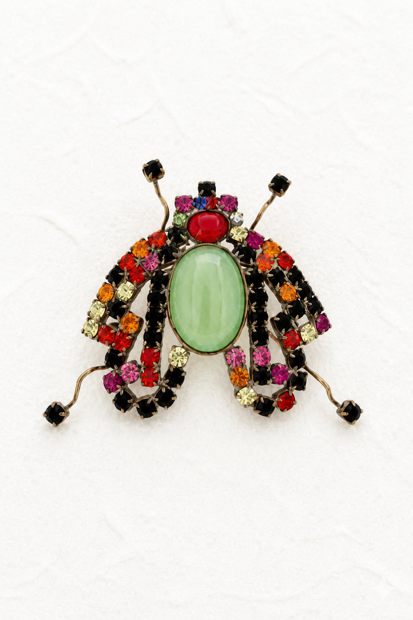 Vintage Beetle Brooch with Green Cabochon
