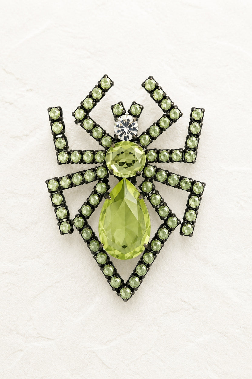 Vintage Green Crystal Spider Brooch