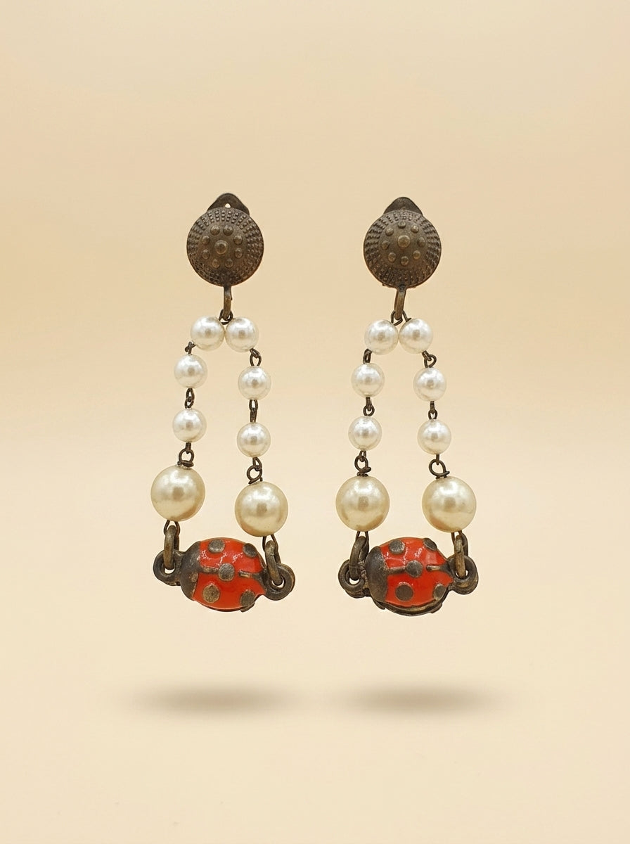 Moschino Vintage Ladybug Earrings – Pearls & Playful Charm – view 7