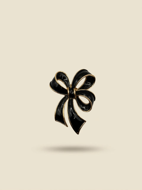 Trifari Vintage Black Enamel Bow Brooch