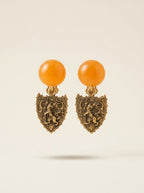 Giorgio Armani Vintage Earrings – Baroque Shield & Amber Cabochon – view 6