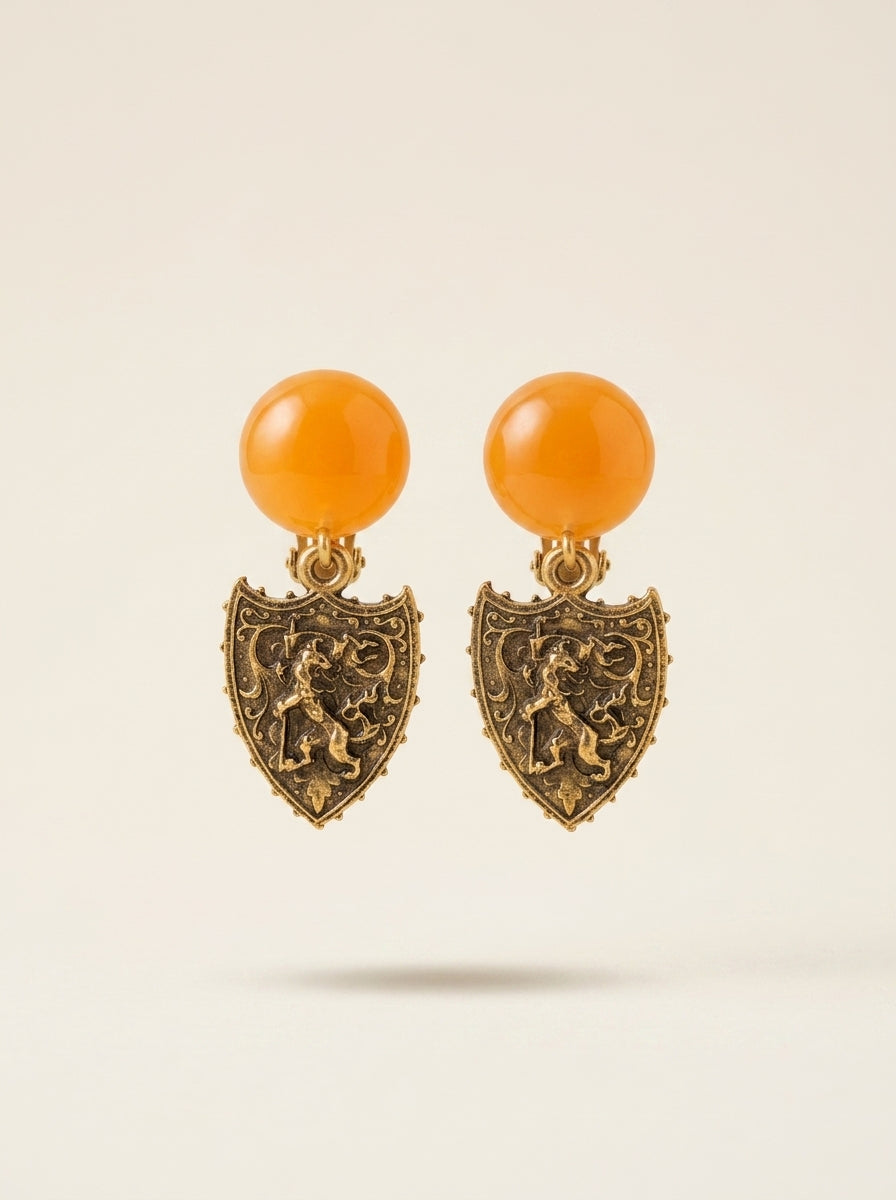 Giorgio Armani Vintage Earrings – Baroque Shield & Amber Cabochon – view 6
