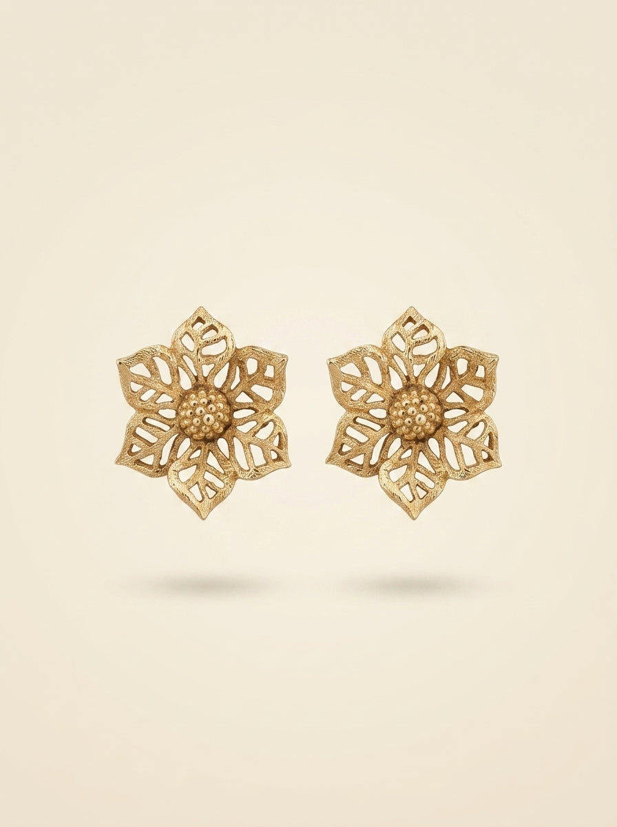Christian Dior Vintage Gold-Tone Flower Clip Earrings