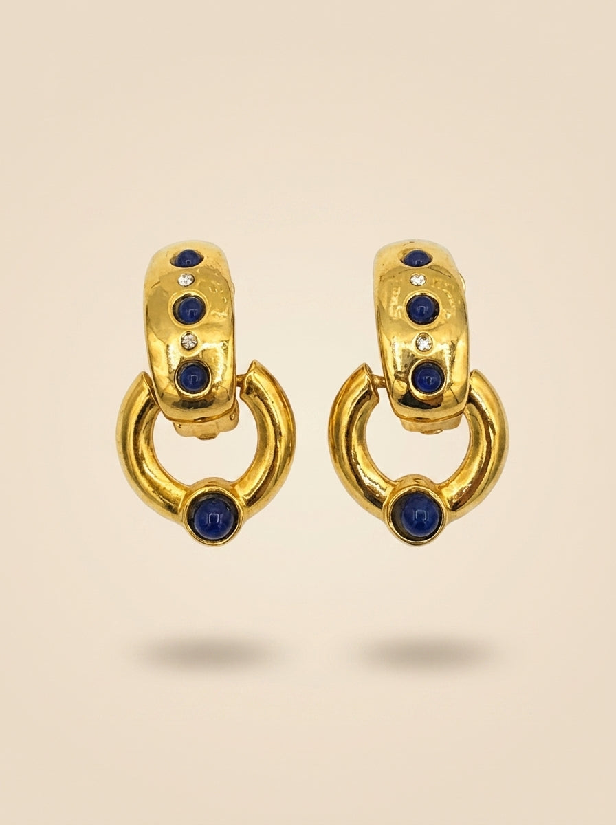 Vintage Giorgio Armani Gilt Design with Dark Blue Cabochons and Crystals – view 5