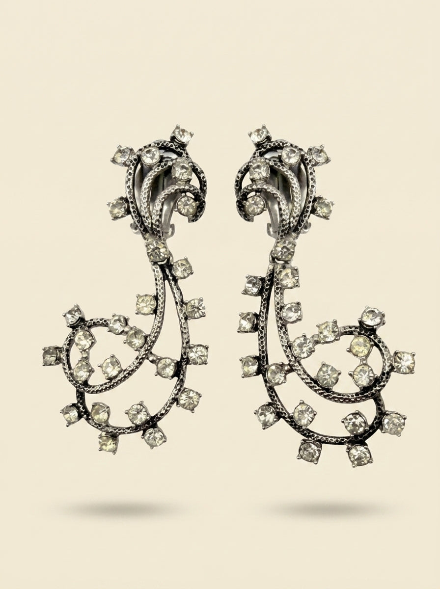 Vintage Elsa Schiaparelli – Crystal Scroll Statement Earrings – view 6