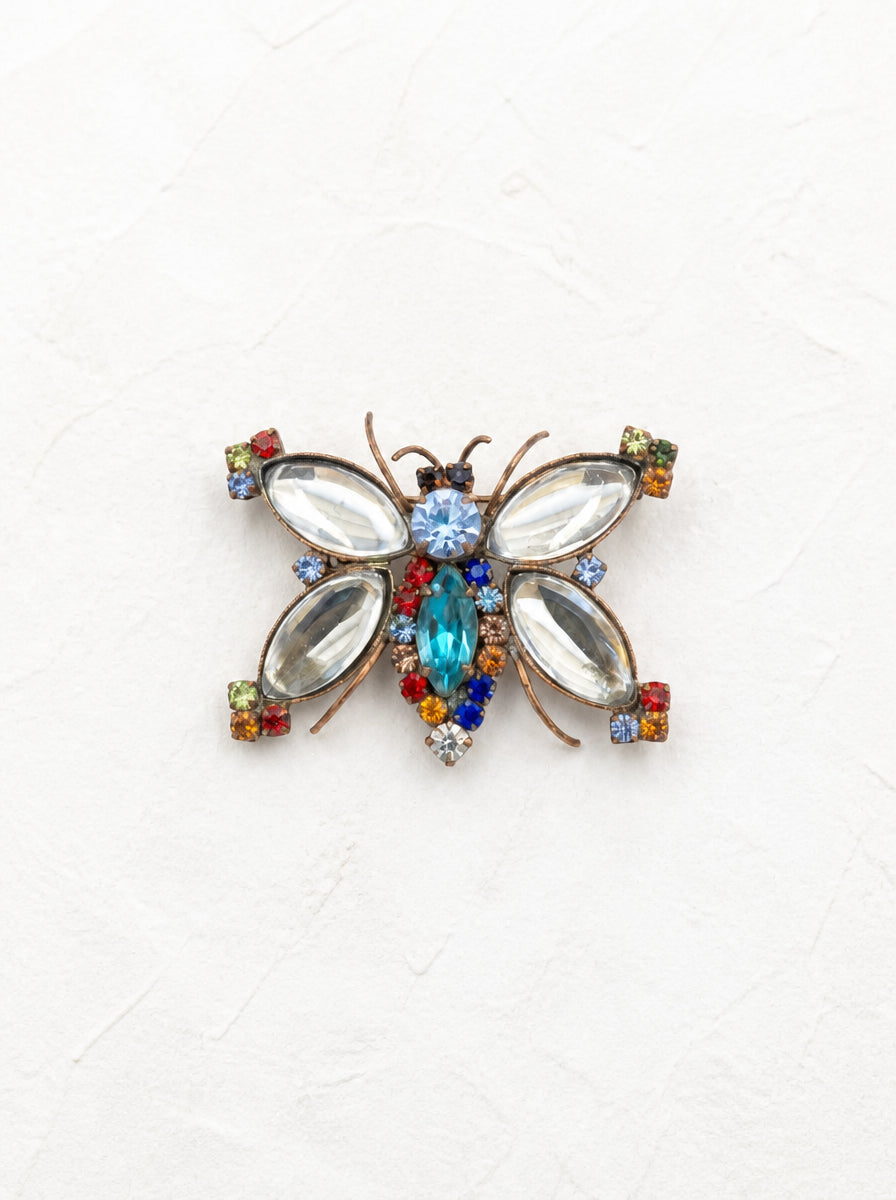 Vintage Butterfly Brooch with Clear Crystal Wings