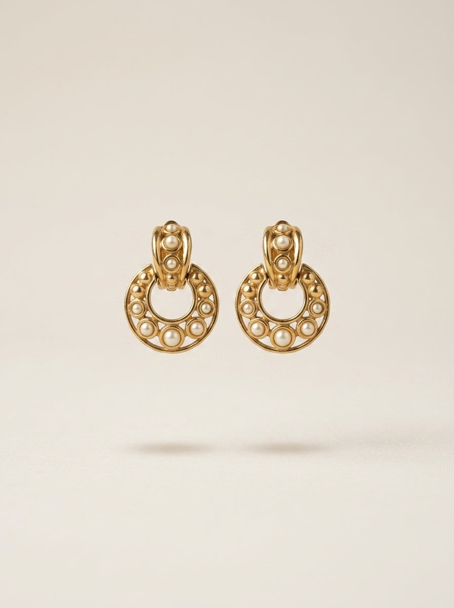 Vintage Christian Dior Round Faux Pearl Clip Earrings – view 5