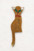 Vintage Topaz Crystal Cat Brooch