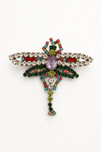 Vintage Multicolour Crystal Dragonfly Brooch