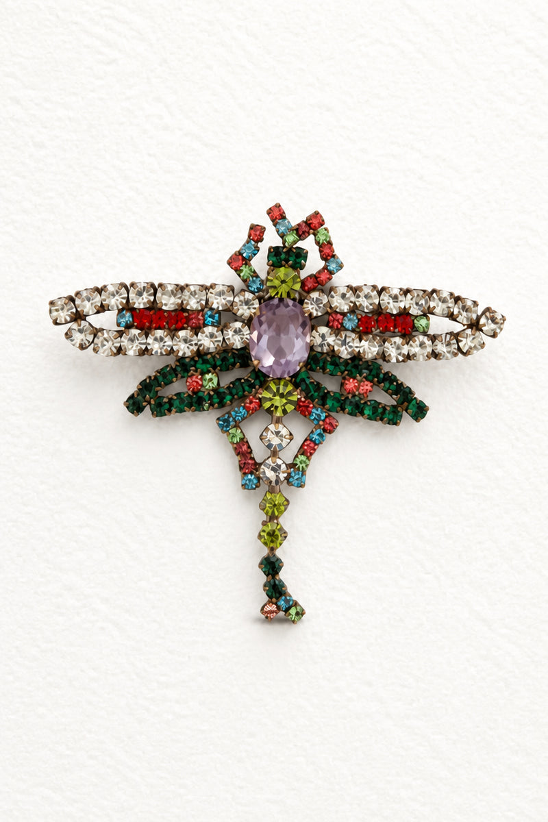 Vintage Multicolour Crystal Dragonfly Brooch