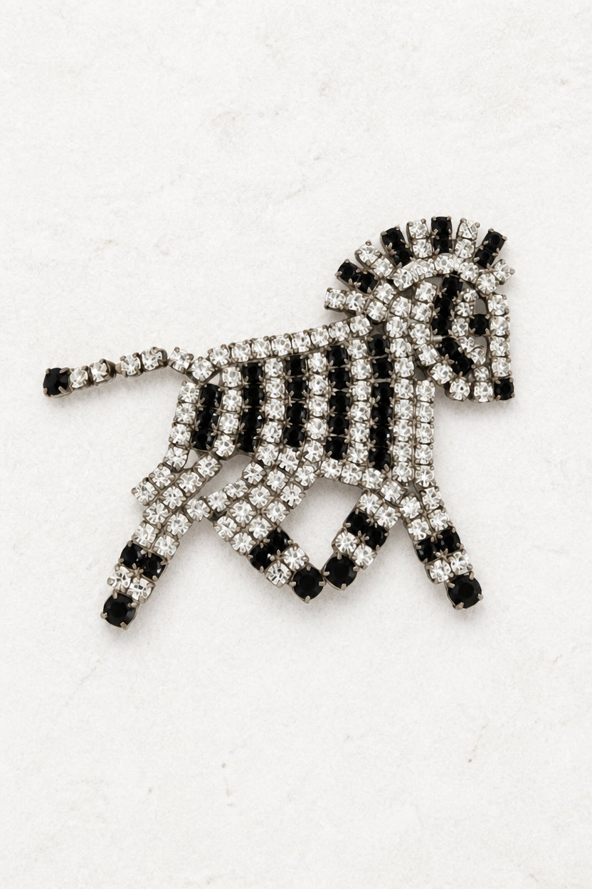 Vintage Crystal Zebra Brooch