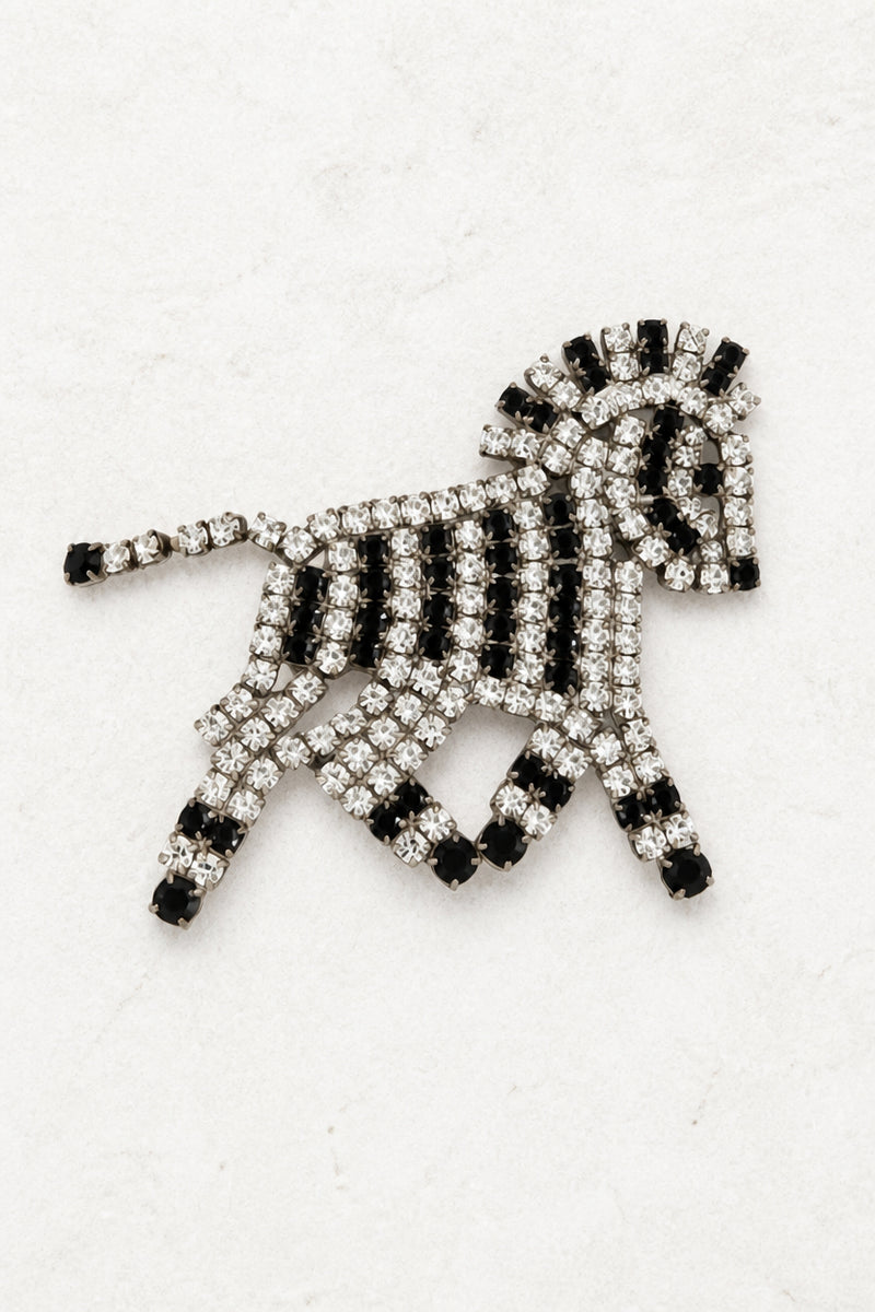Vintage Crystal Zebra Brooch