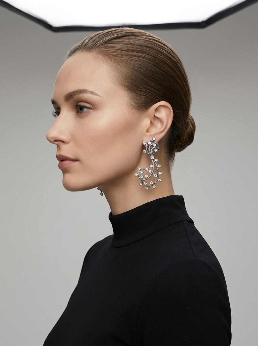 Vintage Elsa Schiaparelli – Crystal Scroll Statement Earrings – view 3