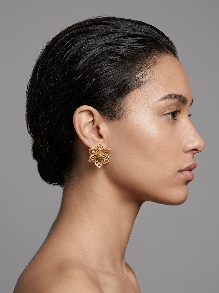Christian Dior Vintage Gold-Tone Flower Clip Earrings