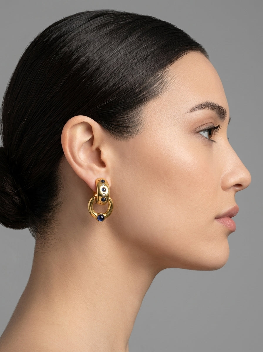 Vintage Giorgio Armani Gilt Design with Dark Blue Cabochons and Crystals – view 3