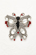 Vintage Black & Clear Crystal Butterfly Brooch