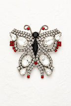 Vintage Black & Clear Crystal Butterfly Brooch
