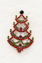 Vintage Red & Green Crystal Christmas Tree Brooch