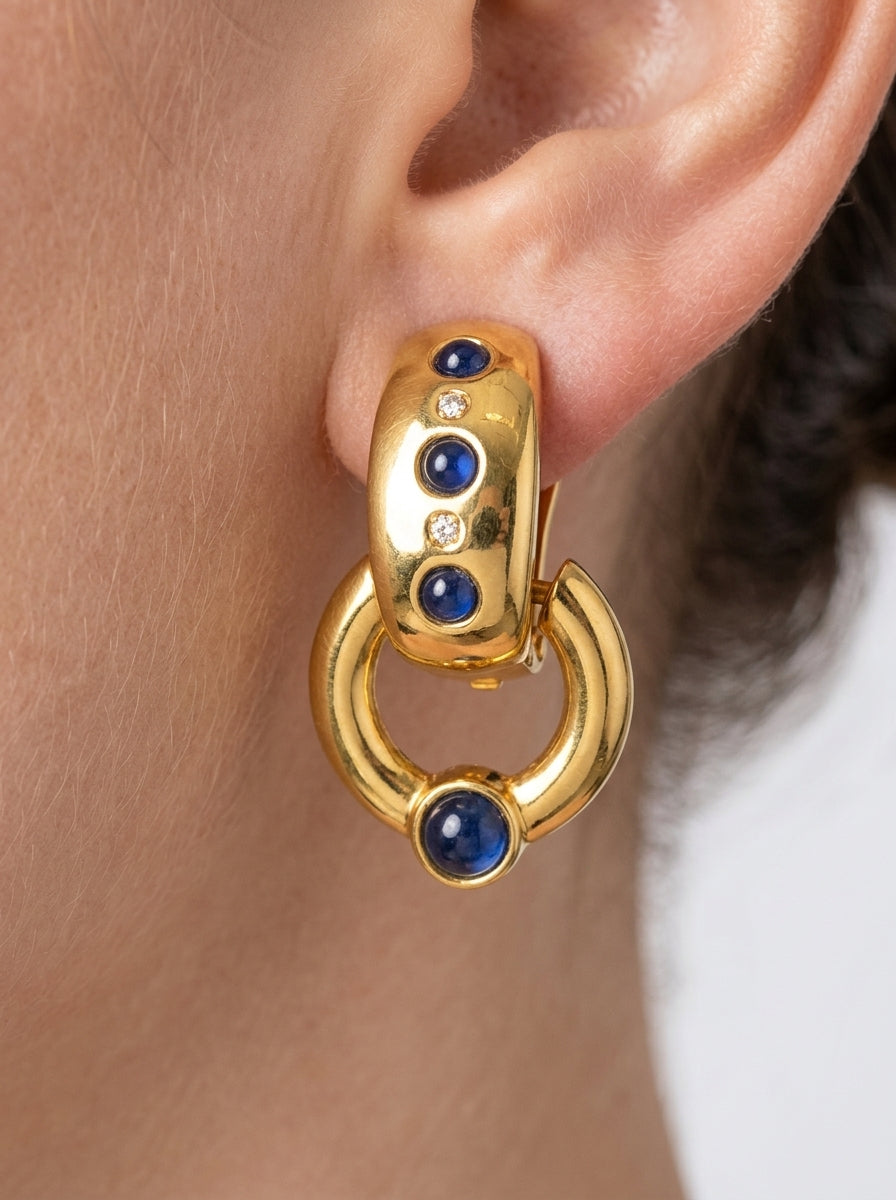 Vintage Giorgio Armani Gilt Design with Dark Blue Cabochons and Crystals – view 2