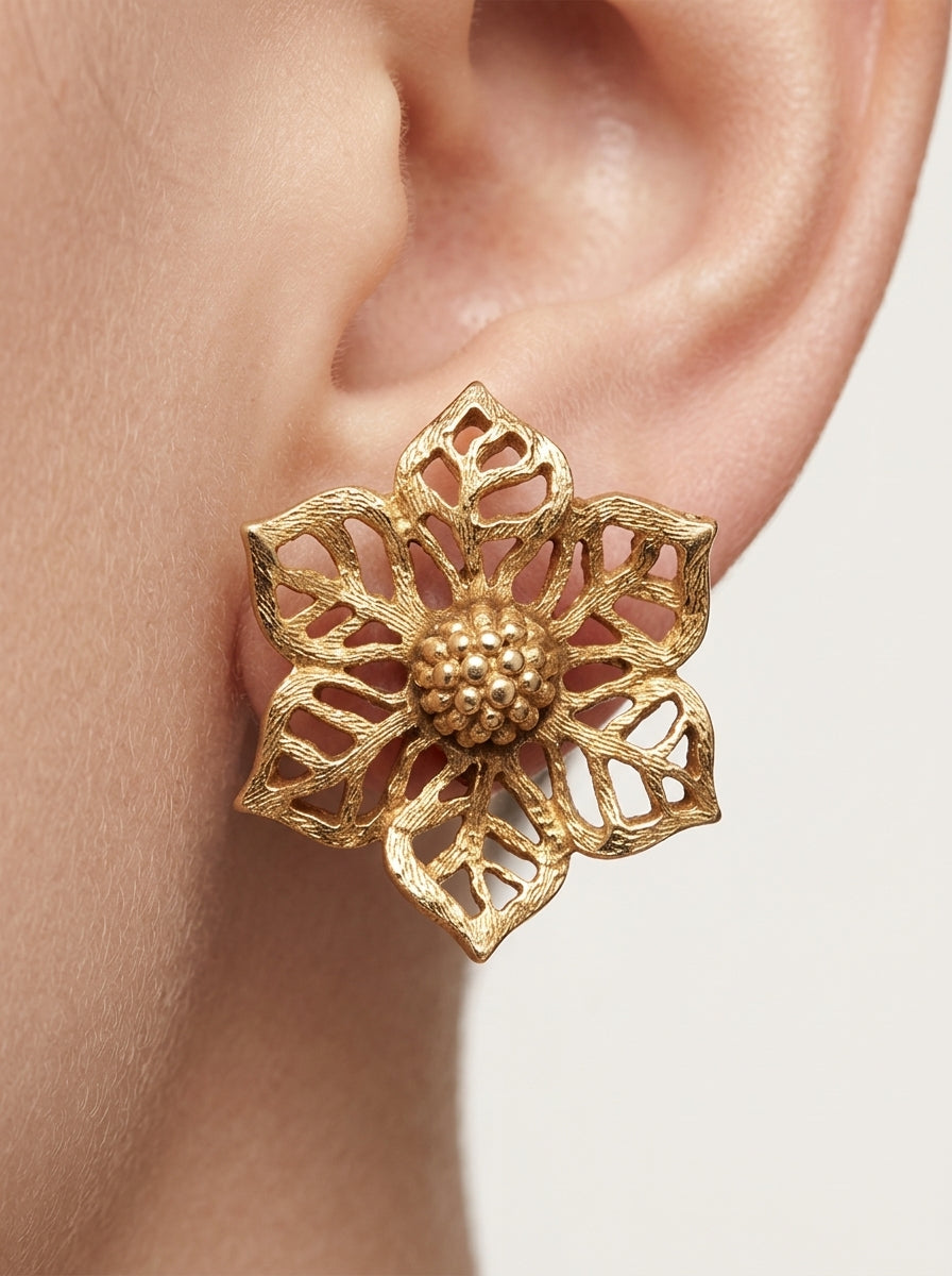 Christian Dior Vintage Gold-Tone Flower Clip Earrings