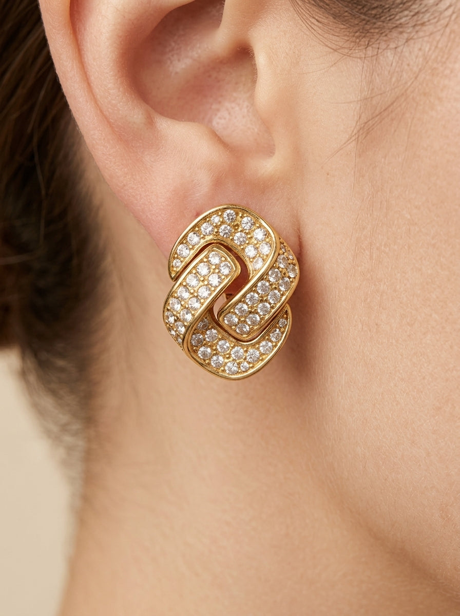 Vintage Christian Dior Knotted Rhinestone Motif Clip Earrings – view 2
