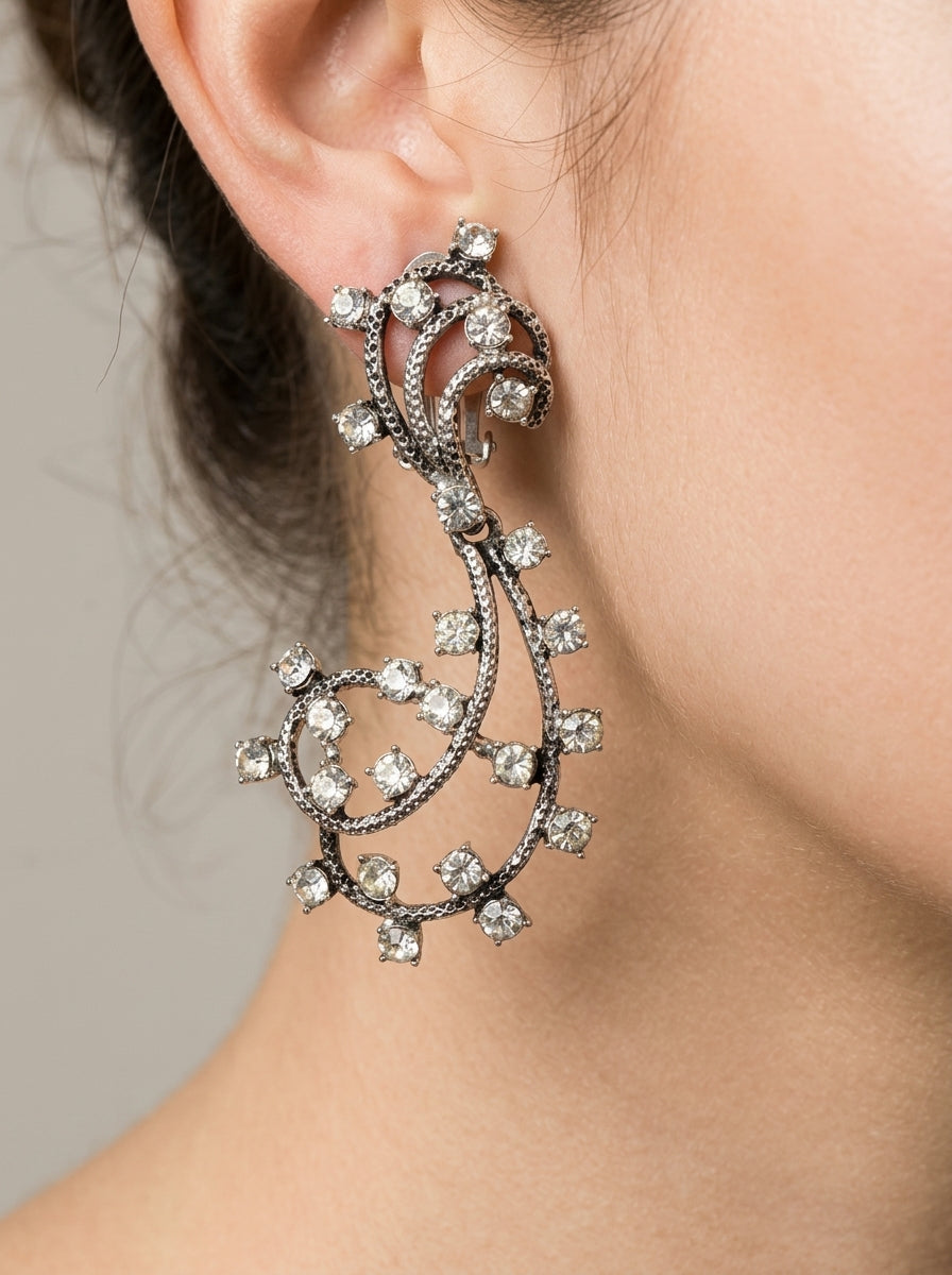 Vintage Elsa Schiaparelli – Crystal Scroll Statement Earrings – view 2