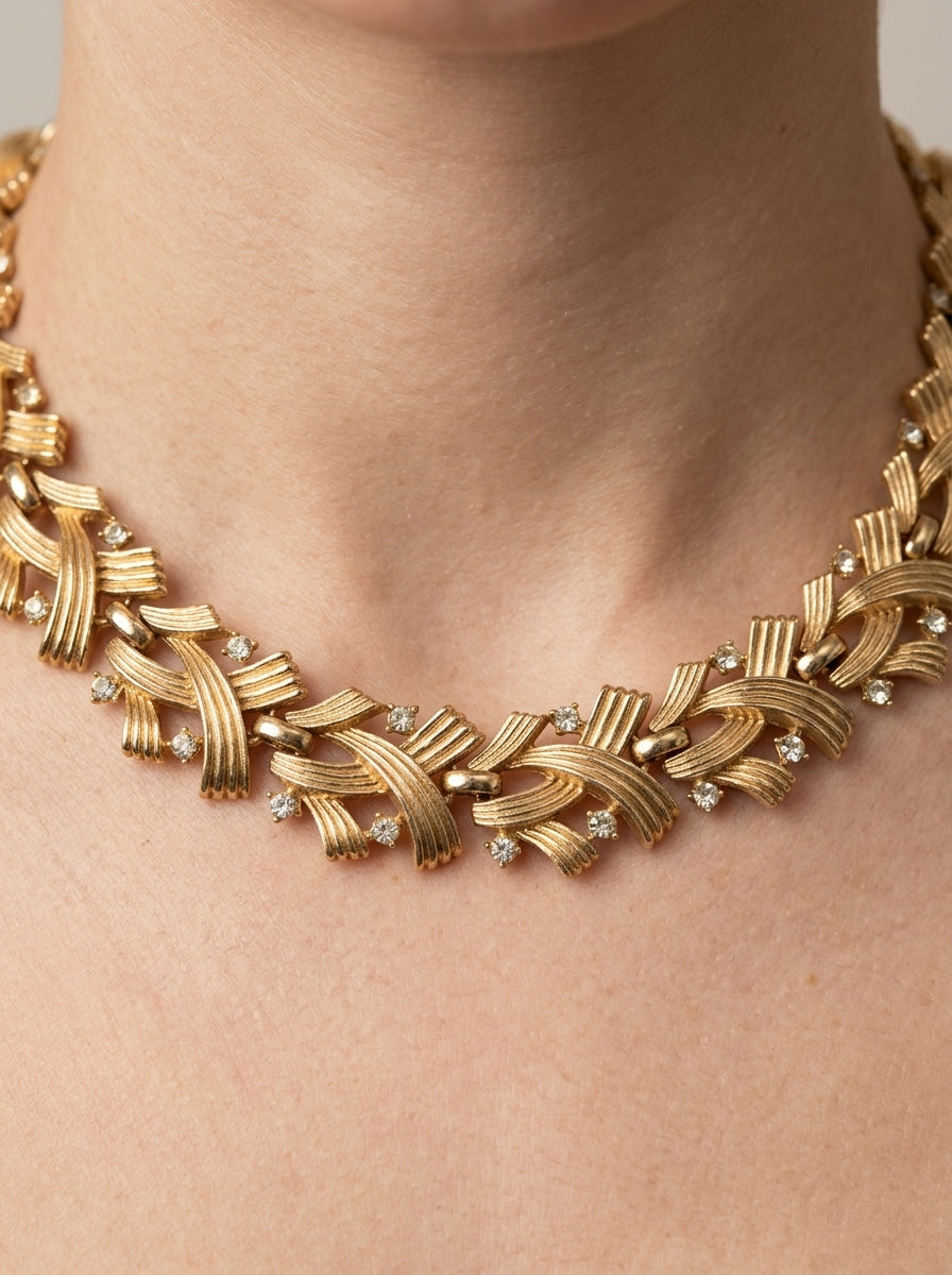 Trifari Vintage Gold-Tone Leaf Collar Necklace
