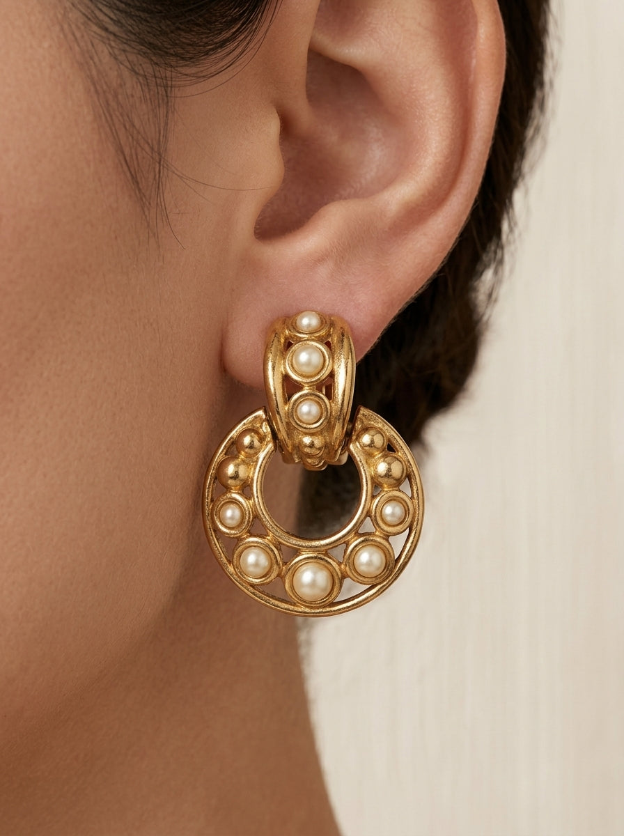 Vintage Christian Dior Round Faux Pearl Clip Earrings – view 2