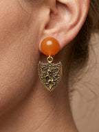 Giorgio Armani Vintage Earrings – Baroque Shield & Amber Cabochon – view 2