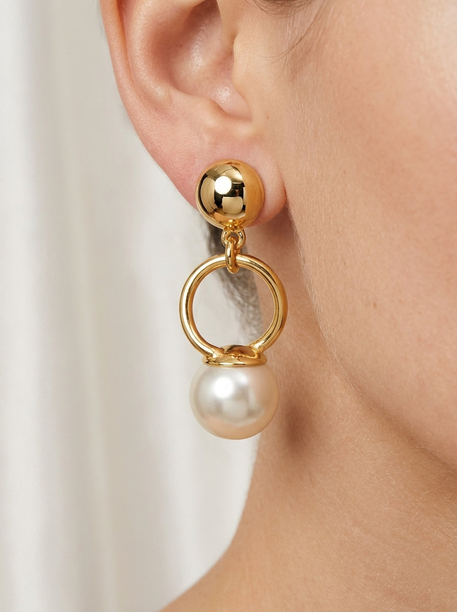 Vintage Giorgio Armani Clip Earrings with Large Pearl Drops – view 2