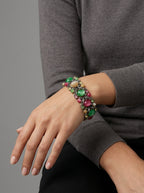 Coro Vintage Armband met Groene en Roze Cabochons