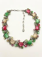 Coro vintage ketting met groene en roze cabochons
