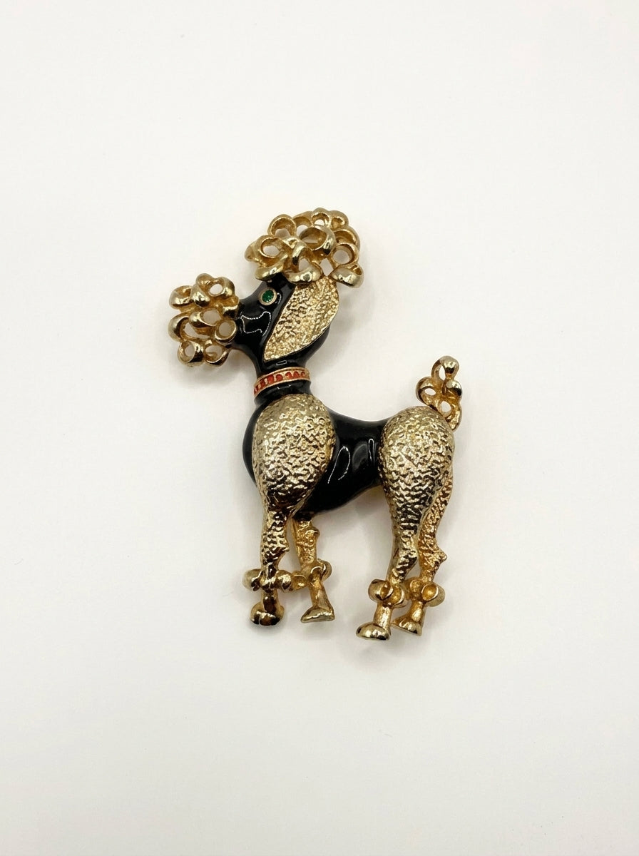 Vintage Gold-Tone Poodle Brooch with Black Accents
