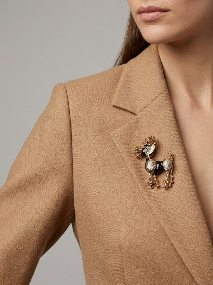Vintage Gold-Tone Poodle Brooch with Black Accents