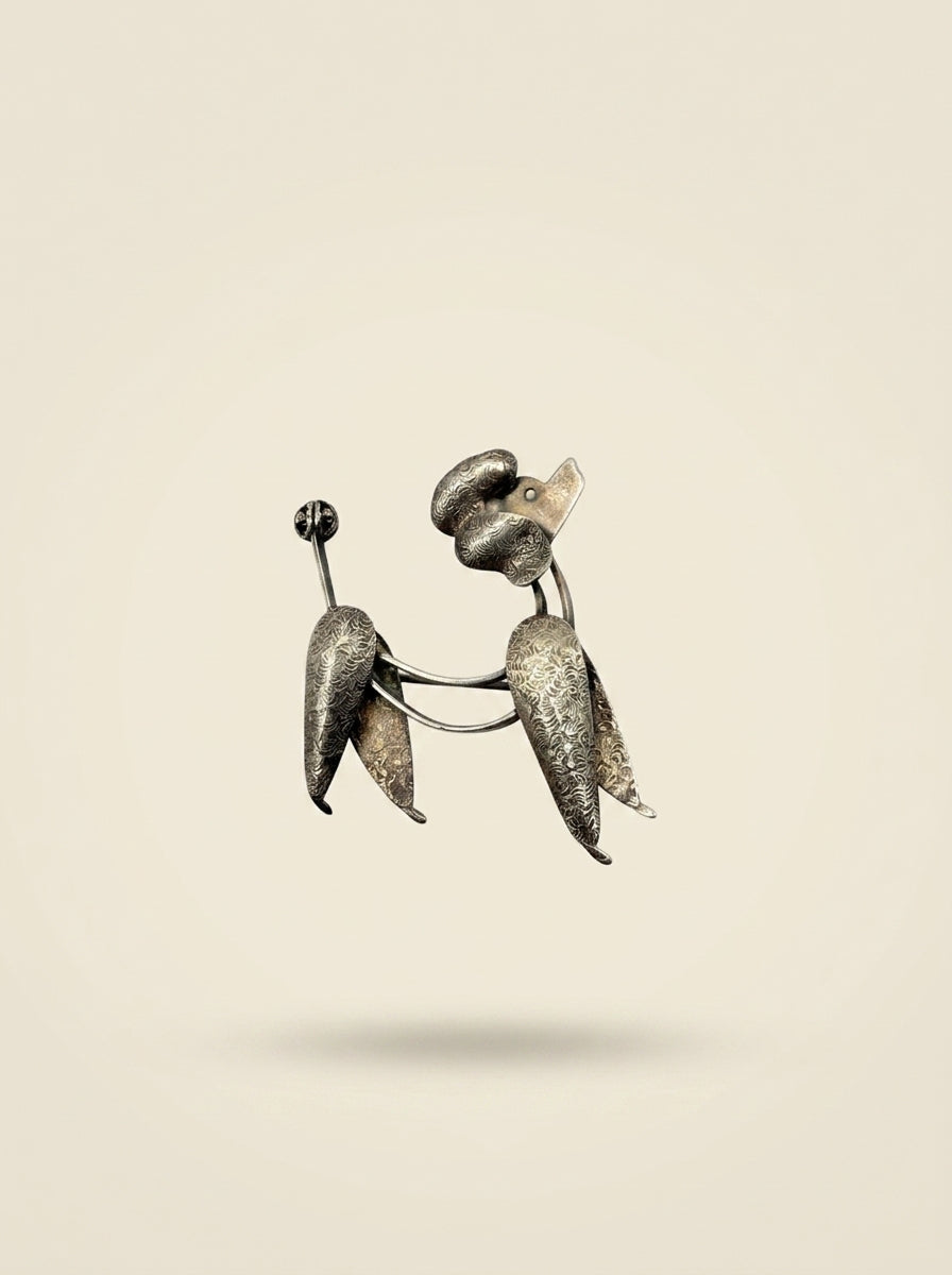 Vintage zilverkleurige poedelbroche