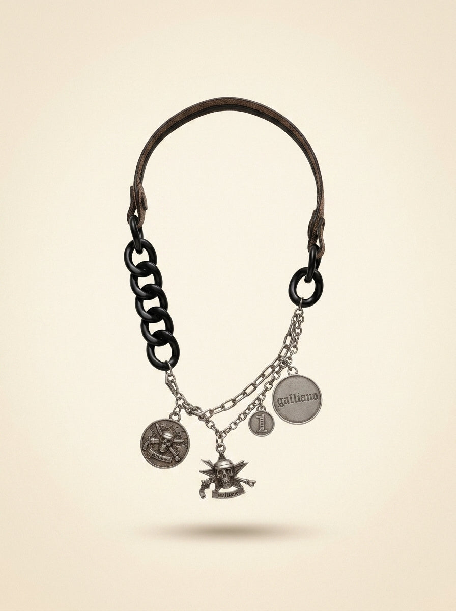 John Galliano Skull Charm Necklace