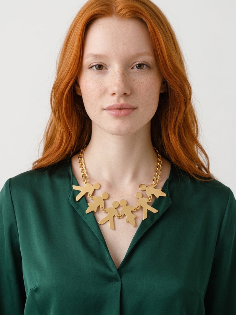Moschino Paper Doll Figures Statement Necklace
