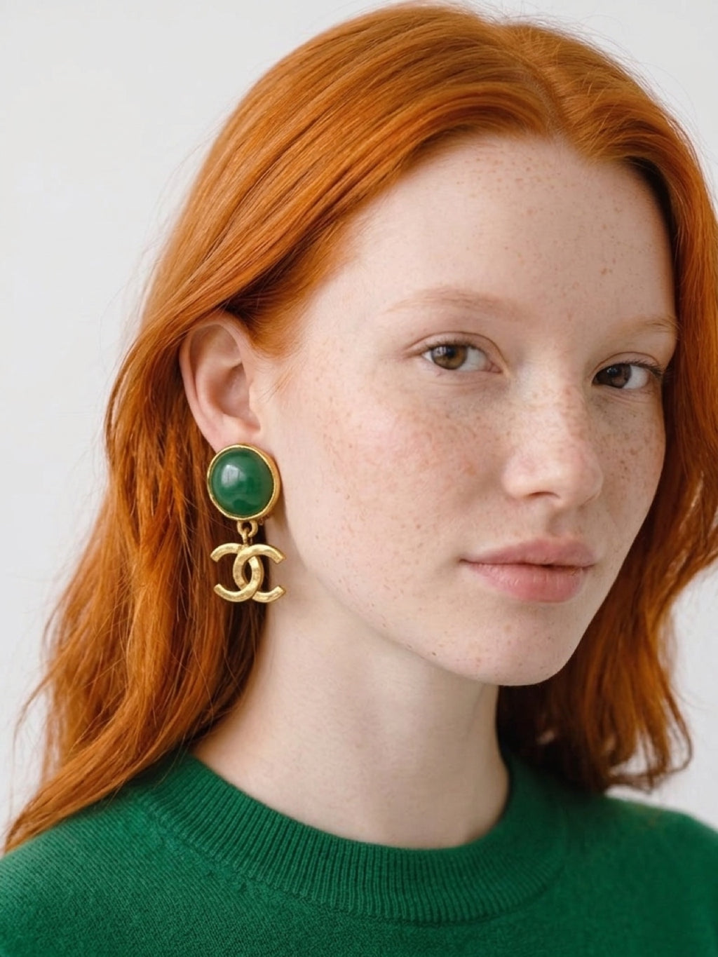 Chanel Rare Green Gripoix & CC Logo Clip Earrings