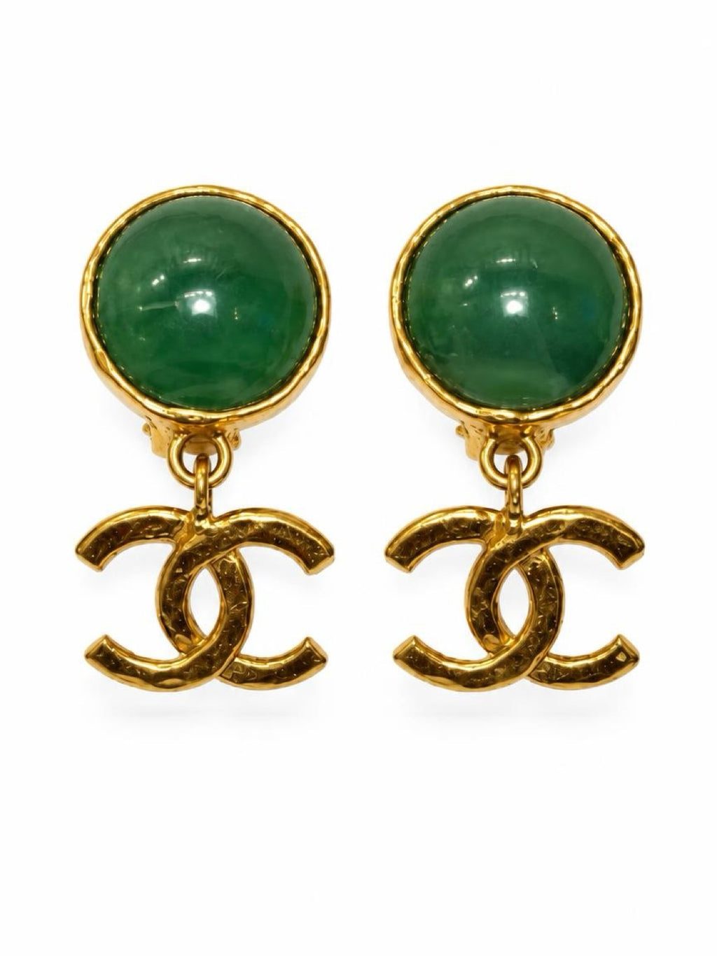 Chanel Rare Green Gripoix & CC Logo Clip Earrings