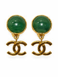 Chanel Rare Green Gripoix & CC Logo Clip Earrings