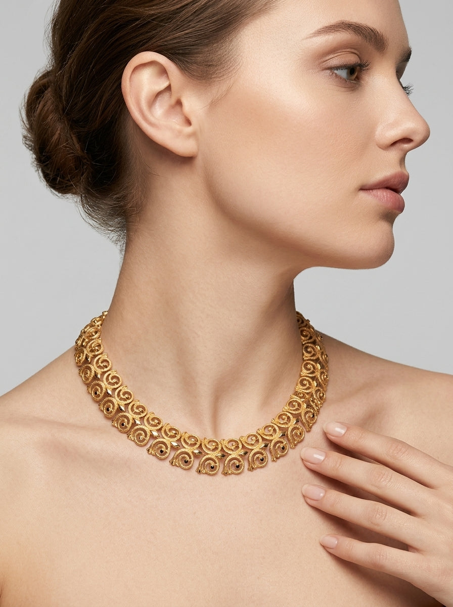 Monet Vintage Gold-Tone Statement Collar Necklace with Rosettes