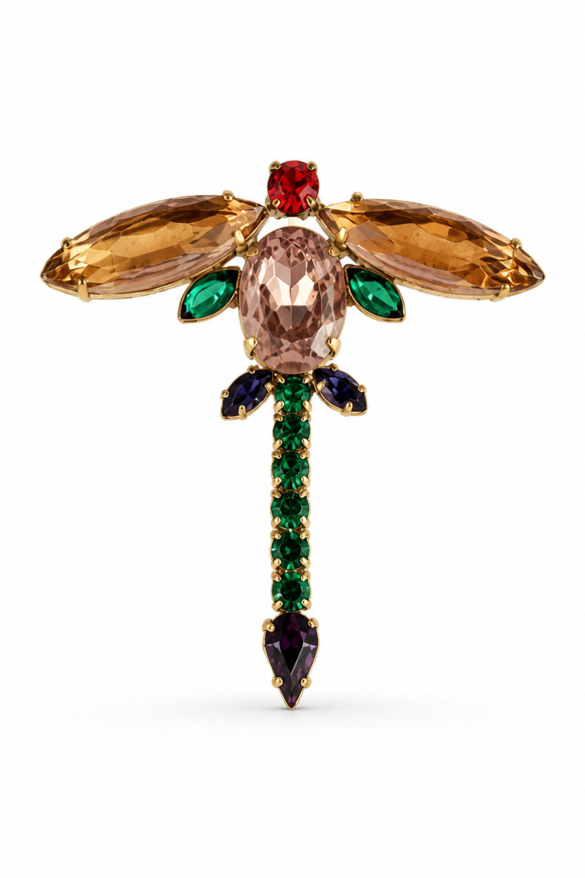 Vintage Dragonfly Brooch with Topaz Crystal Wings