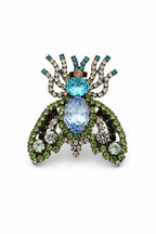 Vintage Blue & Green Crystal Fly Brooch