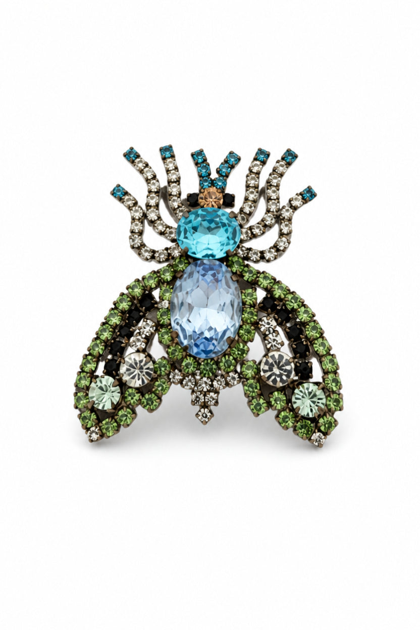 Vintage Blue & Green Crystal Fly Brooch