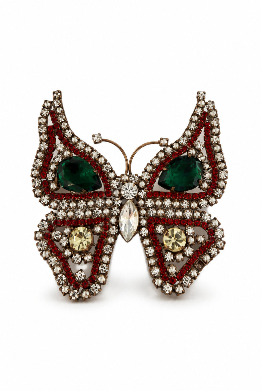 Vintage Ruby & Emerald Pavé Butterfly Brooch