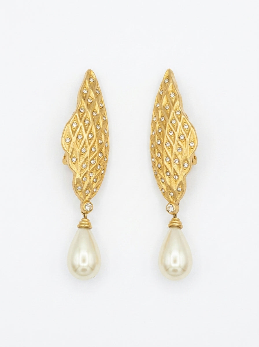 Vintage Christian Dior Leaf-Shaped Pearl Clip Earrings – view 5