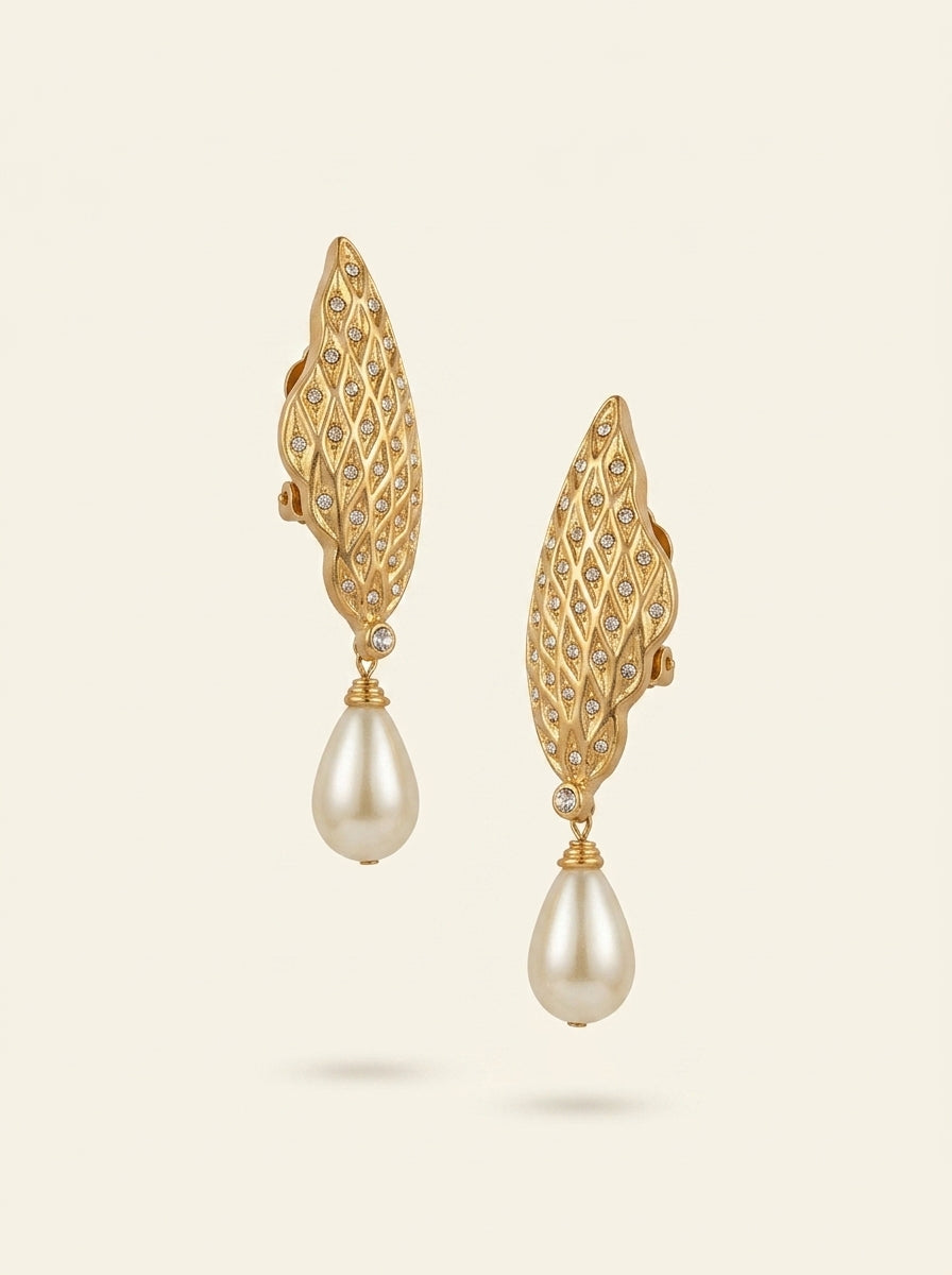 Vintage Christian Dior Leaf-Shaped Pearl Clip Earrings – view 4